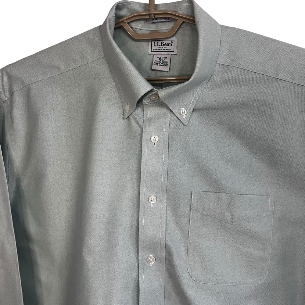 L.L.Bean Oxford Button Down Shirt Mint Sage Green Wrinkle Free Classic Fit 18-33